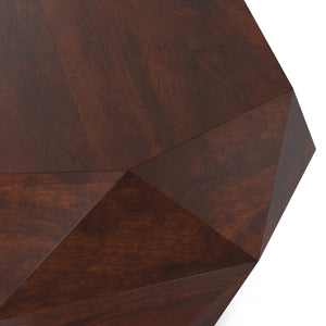 English Elm Zayn Solid Acacia Faceted Drum Coffee Table Sculptural Wood Grain Living Room Accent Walnut Brown B136P429090