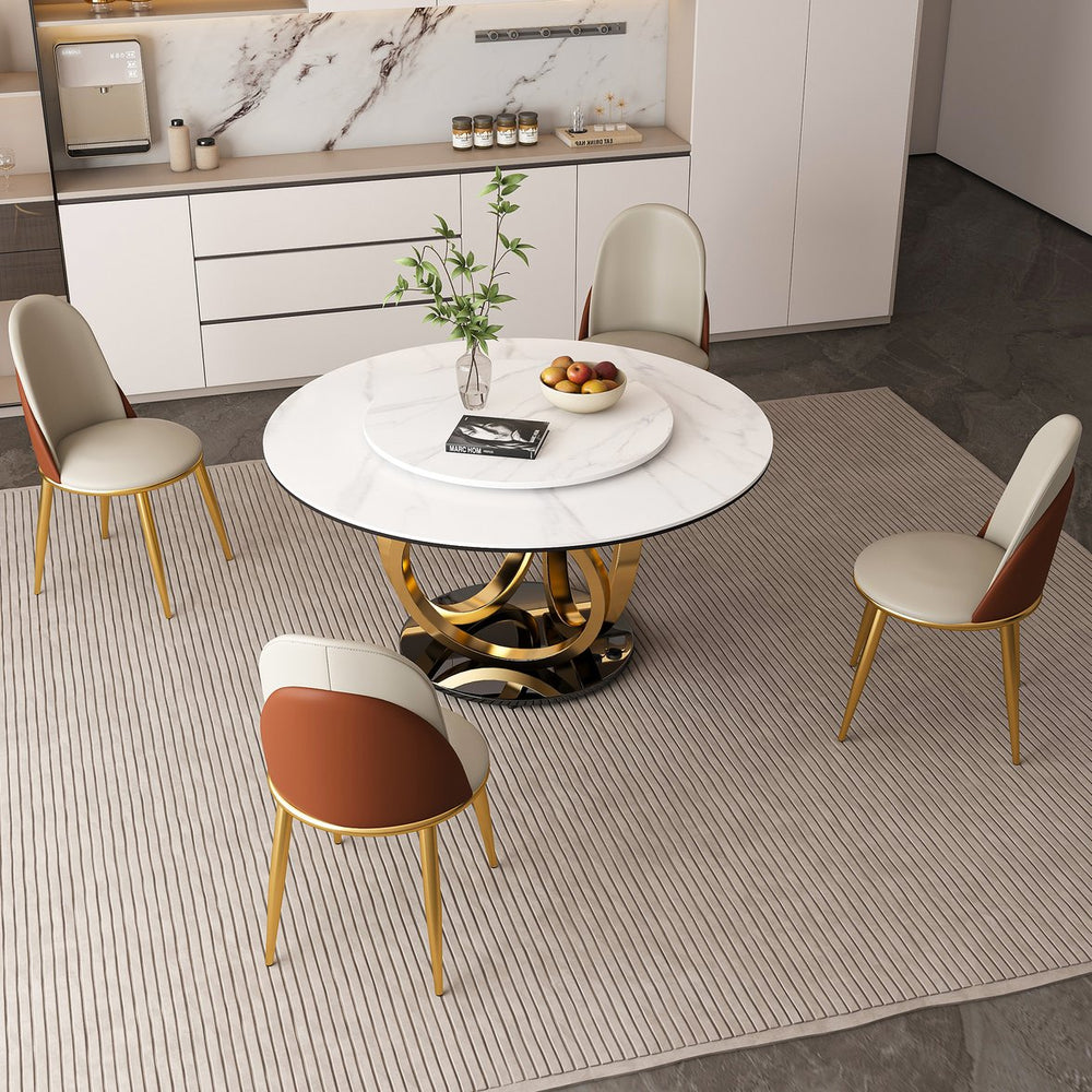 English Elm 53" Round Dining Table With 360° Lazy Susan - Modern Minimalist, Sintered Stone, Stain & Heat Resistant W2699S00033
