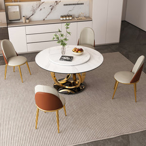 English Elm 53" Round Dining Table With 360° Lazy Susan - Stain & Heat Resistant Sintered Stone For Modern Spaces W2699S00032