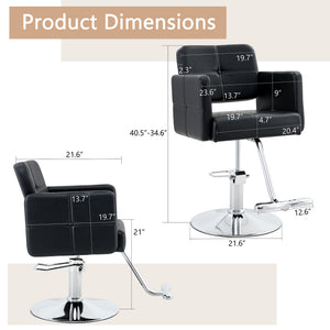 English Elm Fashionable Hydraulic Salon Chair Black Pu Leather Swivel Seat for Styling Studios W1151P361700