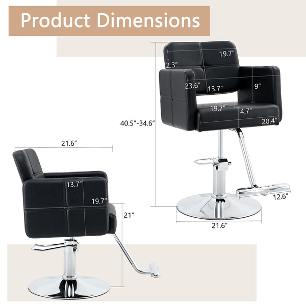 English Elm Fashionable Hydraulic Salon Chair Black Pu Leather Swivel Seat for Styling Studios W1151P361700