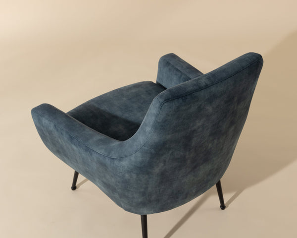 Sunpan Aletta Lounge Chair - Glamorous Nono Petrol Fabric Armchair With Sleek Black Iron Legs For Style Blue Fabric 111899