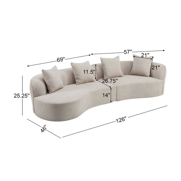 English Elm Christopher Knight Home® - 126" Curved Sectional Sofa In Almond Boucle - Modern Comfort For Stylish Living Spaces & Families N771P247830V_N771P247831V