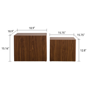 English Elm Set of 2 Cube Nesting Tables Mdf Wood Grain Finish Compact Modern Living Room Accent W3158P395509