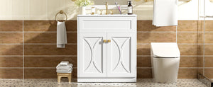 English Elm 30'' Bathroom Vanity With Ceramic Sink Combo - Modern Freestanding Cabinet, Gold Handles & Soft-Close Doors N710P194898K