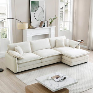 English Elm Oversize L-Shaped Sectional Sofa With Ottoman - Plush White Corduroy, Stylish Comfort For Any Room W714S00690-GIGA
