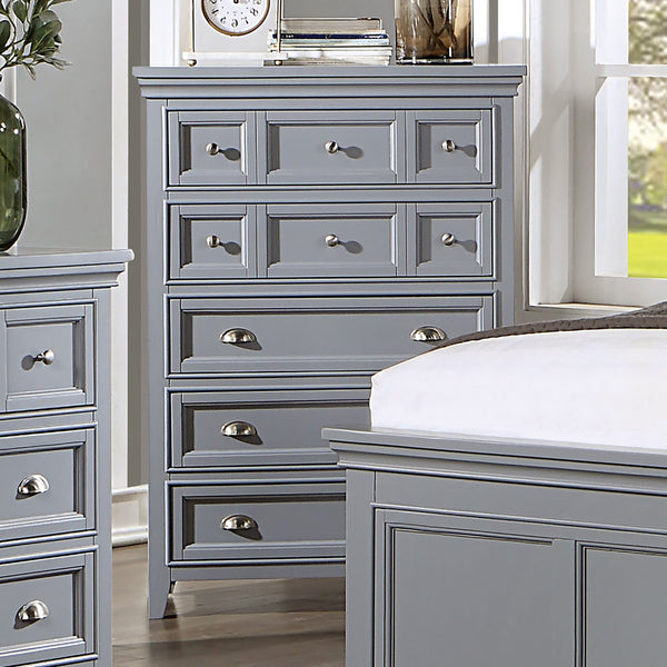 English Elm Transitional Solid Wood Chest with Five Smooth Glide Drawers, Felt-Lined Top, Timeless Design Gray 39 L x 21 W x 56 H B2741P369370