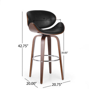English Elm Christopher Knight Home® - 30" Mid-Century Modern Upholstered Swivel Barstool with Beech Frame, Concave Seat, Easy-Clean Leather Finish Black 67493.00PUMDNT