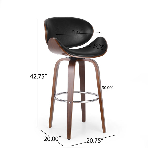 English Elm Christopher Knight Home® - 30" Mid-Century Modern Upholstered Swivel Barstool with Beech Frame, Concave Seat, Easy-Clean Leather Finish Black 67493.00PUMDNT