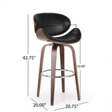 Christopher Knight Home® - Noble House - - 30" Mid-Century Modern Upholstered Swivel Barstool, Midnight Black, Walnut