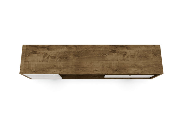 English Elm Liberty 71" Mid-Century TV Stand with Splayed Solid Wood Legs, Wire Management & Storage Drawer Brown+White B365P398350