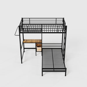English Elm Metal Twin Over Bunk Bed with Full Guardrail Ladder and Convertible Iron Frame W3752S00010