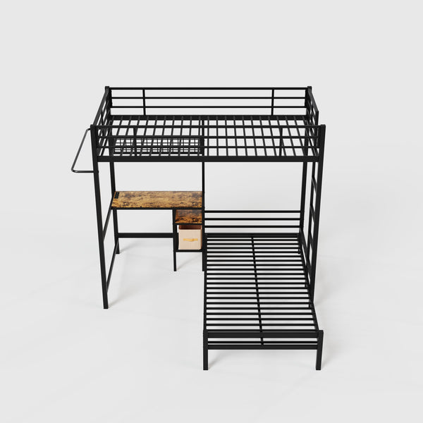 English Elm Metal Twin Over Bunk Bed with Full Guardrail Ladder and Convertible Iron Frame W3752S00006