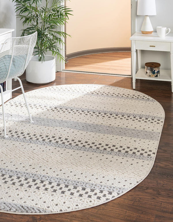 Unique Loom Arlo Matti Machine Made Striped Rug Sandy Beige, Beige/Gray 7' 10" x 10' 0"