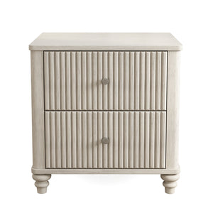English Elm Fluted Oak Finish 3-drawer Nightstand Set of Two Mid Century Bedroom Side Tables Beige W5819P481449