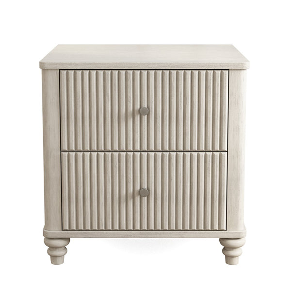 English Elm Fluted Oak Finish 3-drawer Nightstand Set of Two Mid Century Bedroom Side Tables Beige W5819P481449