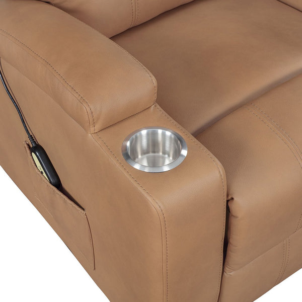 English Elm Macklin Faux Leather Power Lift Recliner with Heat Massage and Storage Pockets Camel B062P466803