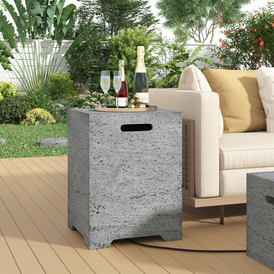 English Elm U_style Outdoor Mgo Propane Tank Cover Table Fluted Stone Finish Patio Side Accent Dark Gray N711P410561E