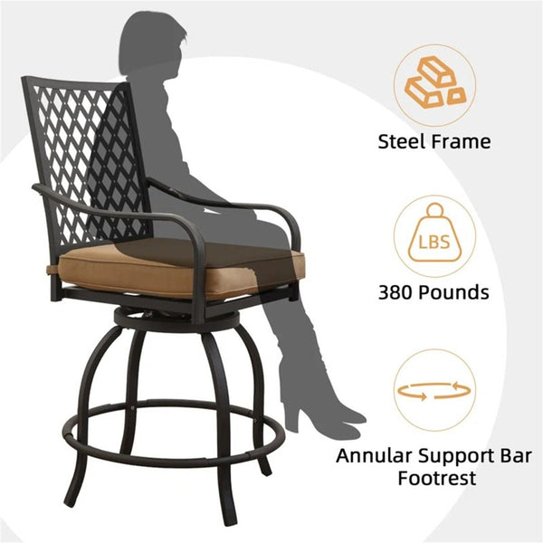 English Elm Outdoor Living Swivels Bar Stools Set - Stylish Cushioned High Chairs For Patio, Deck & Bistro Fun! W1859P203845-GIGA