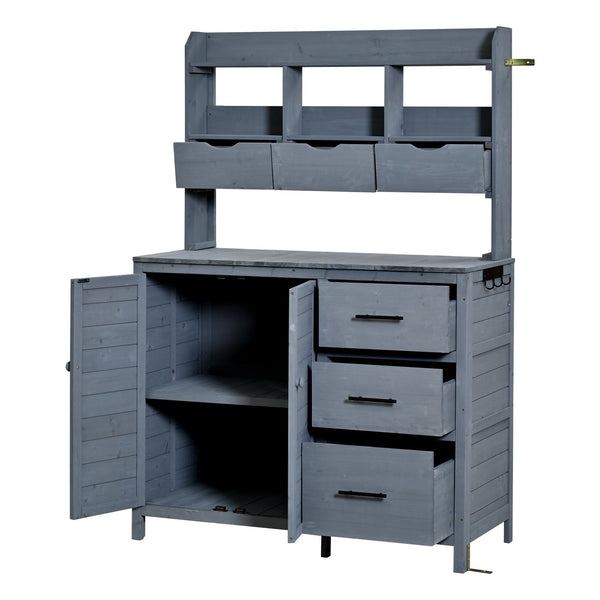 English Elm (with Hutch) Topamx Solid Fir Potting Bench Patio Workstation Spice Rack Drawer Gray N717P404331E