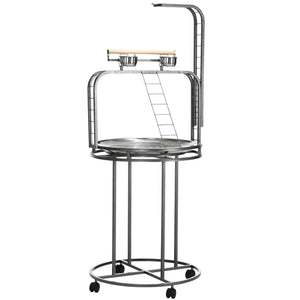English Elm PawHut Large Parrot Play Stand with 3 Ladders, Toy Hook, Wheels & Removable Tray for Birds Gray W2225P173756
