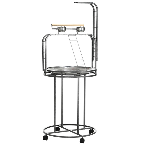 English Elm PawHut Large Parrot Play Stand with 3 Ladders, Toy Hook, Wheels & Removable Tray for Birds Gray W2225P173756