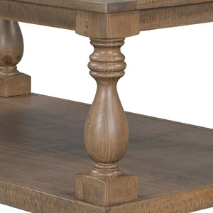 English Elm U_style Pine Veneer Coffee Table with Sculptural Turned Legs for Classic Living Room Decor Brown N711P407149D