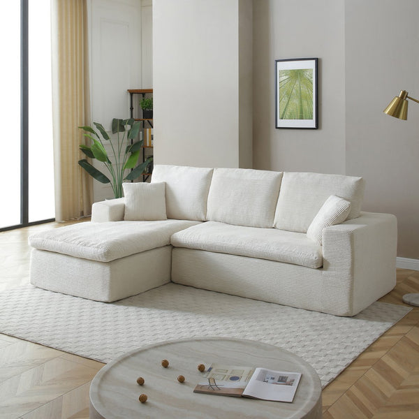 English Elm 102" Cloud Sectional Couch with L-Chaise, Modular Corduroy Sofa, No-Assembly, Plush 50" Lounge Comfort W1117S00120