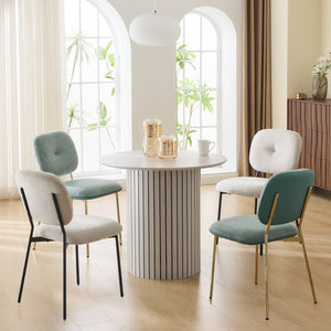 English Elm Modern 4-Person Dining Set with White Bamboo-MDF Table, Turquoise & Beige Fabric Chairs, Space-Saving Elegance TWSET2025-2
