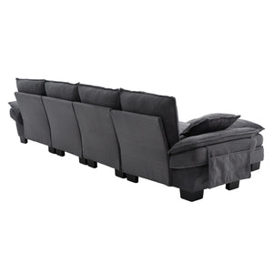 English Elm Sectional Modular Cloud Sofa Deep Corduroy Upholstered Comfort for Living Room Studio Dark Gray W395S00136