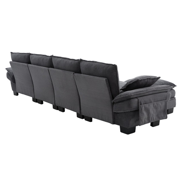English Elm Sectional Modular Cloud Sofa Deep Corduroy Upholstered Comfort for Living Room Studio Dark Gray W395S00136