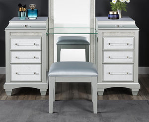 English Elm Glam Elegant Vanity Set with LED Mirror, Plush Stool, Ample Storage, Felt-Lined Drawers, Chic Finish Gray 24 L x 40 W x 36 H B2741S00671