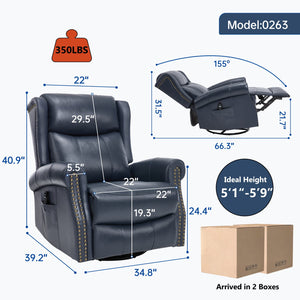 English Elm Heat Massage Rocker Swivel Recliner in Genuine Leather with Lumbar Relief for Living Room W3224S00012