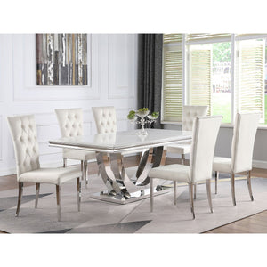English Elm Allessandra Tufted Back Armless Dining Chair with Polished Chrome Legs — Modern Elegant Comfort, Durable Support White+Silver B062P333478