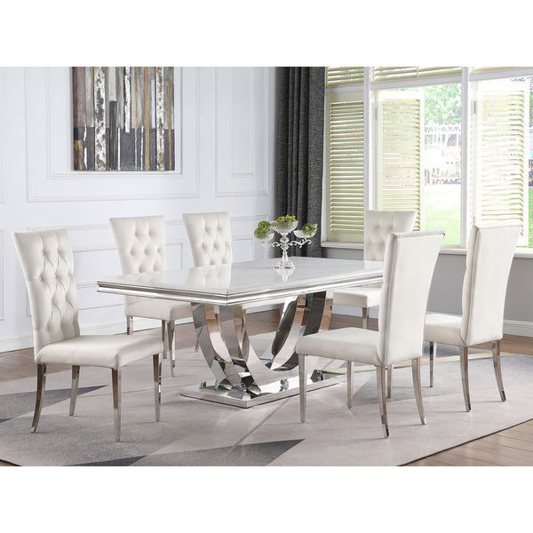 English Elm Allessandra Tufted Back Armless Dining Chair with Polished Chrome Legs — Modern Elegant Comfort, Durable Support White+Silver B062P333478