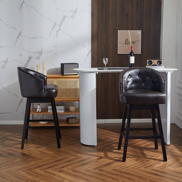 English Elm Christopher Knight Home® - 33.25" Swivel Counter Stools Set of 2 — 360° Faux Leather Bar Stools with Tufted Back, Footrest, Adjustable Feet WF532108BRN