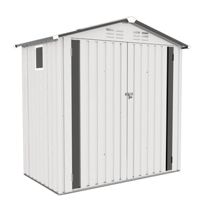 English Elm 6x Galvanized Steel Outdoor Storage Shed with Peaked Roof Skylight and Lockable Door W3213P309060