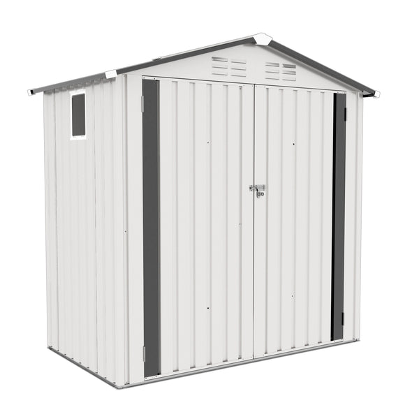 English Elm 6x Galvanized Steel Outdoor Storage Shed with Peaked Roof Skylight and Lockable Door W3213P309060