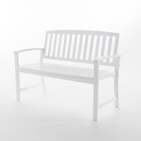 English Elm Christopher Knight Home® - LOJA Bench - Acacia Wood Outdoor Bench with Ergonomic Curved Backrest, Durable Stable Construction White 57495.00ACAWHI