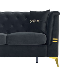 English Elm FX-P83-2PC Velvet Sofa Set of 2 with Tufted Cushions and Gold-Tone Metal Legs for Luxe Comfort Black W576S00239