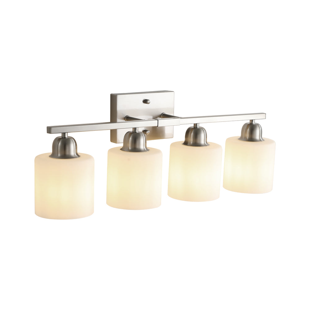 English Elm Brushed Nickel 4-Light Modern Bathroom Vanity Fixture With Frosted Glass Shades For Elegant Lighting W2312P374851