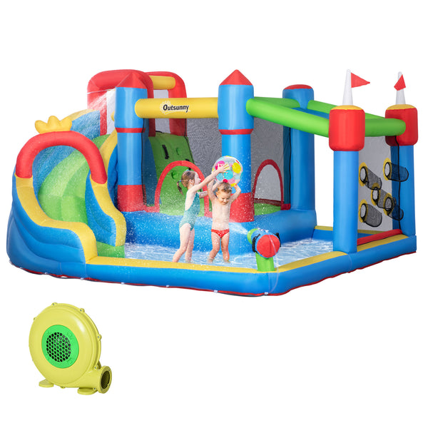English Elm Outsunny 6in1 Inflatable Kids Water Park with Slide Climbing Wall and Bounce Zone W2225P217315