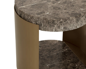 Sunpan CAVETTE End Table - Dark Emperador Marble-Effect with Brass Frame for Stylish Living Room Accent 112635