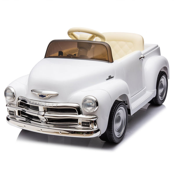 English Elm 12v Chevrolet 3100 Licensed Vintage Pickup Ride on Truck with Led Lights and Parent Remote White W1578P214179