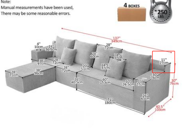 Deep Seat Corduroy Modular Cloud Couch - Oversized Comfort, Cup Holders & No Assembly Needed!