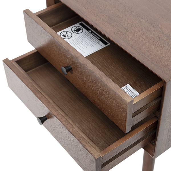 English Elm Christopher Knight Home® - Nightstand with 2 Drawers Mid-Century Acacia Wood, Splayed Legs, Brass Hardware, Easy-Glide Storage Brown 20.5 L x 17.5 W x 14.75 H N761P180219M