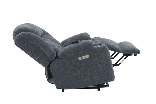 English Elm Omarion Blue Chenille Power Recliner with Lift, Heated Massage, USB, Cup Holders & Space-Saving Design B2726P245482