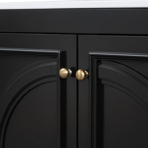 English Elm [video] 60 Inch Freestanding Double Sink Bathroom Vanity with Ceramic Basins Soft Close Storage Black N759S226000B