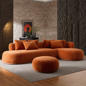 English Elm 134.63'' Oversized L-Shape Sectional Sofa With Ottoman - Modern Comfort For Living Room In Orange W876S00313