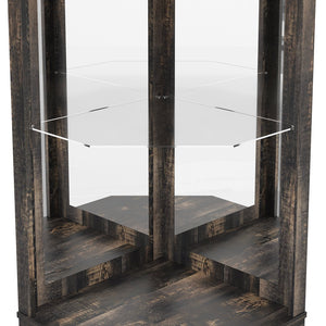 English Elm 67.3" Farmhouse Corner Bar Cabinet Led Lit Wine Storage with Built-in Power Outlets N735P361429D